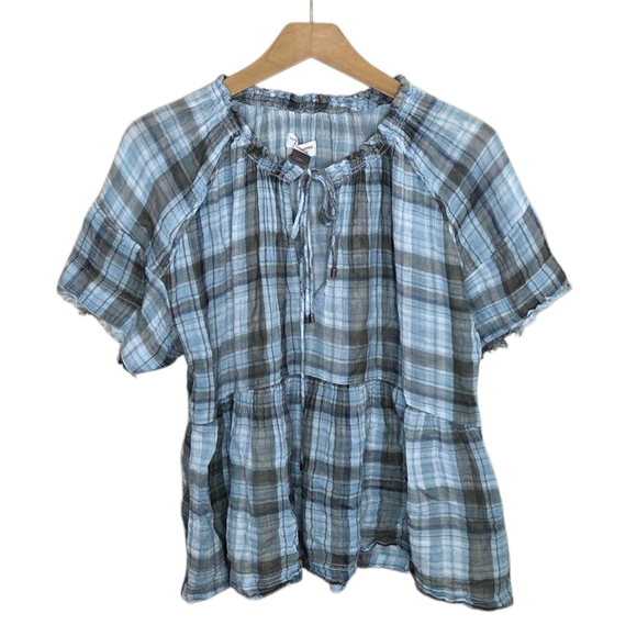 Anthropologie Pilcro | Bette Babydoll Plaid Short Sleeve Top Size XS - Picture 1 of 6